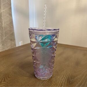Starbucks Holiday 2023 Clear Diamond Prism Grande Cold Cup Tumbler 16 Oz w/Straw